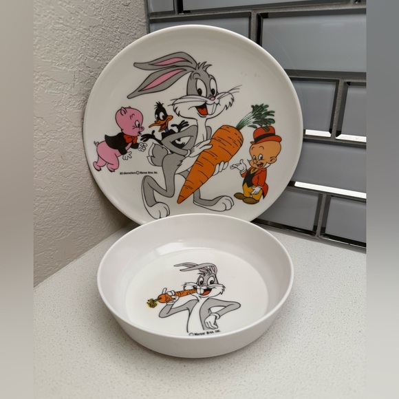 Vintage Looney Tunes Plate and Bowl Bugs Bunny Elmer Fudd Porky Pig Daffy Duck - Picture 2 of 11